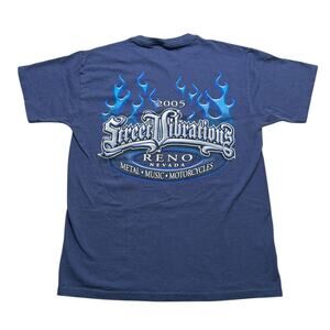 Street Vibrations Reno Nevada 2005 T-Shirt Men’s Large Blue Flames Biker Y2K